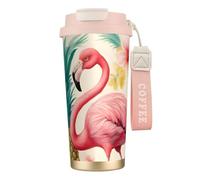 OAZCVBNN Taza de viaje de acero inoxidable con estampado de flamenco y piña, taza de café para escuela, camping, picnic