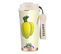 OAZCVBNN Taza de viaje de acero inoxidable con estampado de frutas y verduras de dibujos animados, taza de café para escuela, camping, picnic
