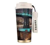 OAZCVBNN Taza de viaje de acero inoxidable con impresión nocturna del puente de Manhattan, de Nueva York, para café, escuela, camping, picnic