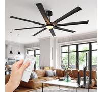 Obabala - Ventilador de techo industrial de 72 pulgadas con luz y control remoto, 8 cuchillas de aluminio, motor silencioso de 35 dB CC, LED regulable de 6 velocidades, interior y exterior para