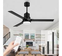 Obabala - Ventiladores de techo con luces, ventilador de techo negro de 52 pulgadas con luz y control remoto, 3 colores y 6 velocidades ajustables, motor DC silencioso, ventilador para interiores y