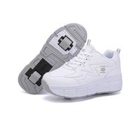 ObaBO Zapatos con Ruedas para niñas/niños, Patines con 2 Ruedas, Zapatos de Skate recreativo al Aire Libre, Ruedas Ligeras,Blanc-35 EU