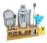 OBALY Bartender Kit 11-Piezas Coctelera-Mezclador para Cócteles 25oz Boston Shaker-Accesorios de Bar con Elegante Soporte de Bambú Kit Mezclador de Bebidas Kit Martini…
