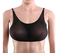 OBASDFD 1 Pair Triangular Silicone Fake Boobs with Underwear Set Crossdressing Breasts Crossdressers Transgender Prosthetic Bra Comfortable Stretch Fabric Mesh black-400g(Black,600g)