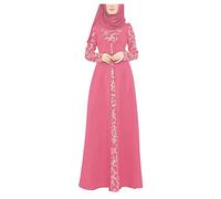 OBASDFD Abaya - Vestido largo musulmán de encaje islámico árabe caftán para mujer, rosa, L