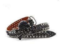 OBASDFD Cinturón De Calavera Con Diamantes Imitación Y Tachuelas For Hombre, Estilo Vaquero Occidental, Hebilla Cuero Brillantes, Brillo For Jeans, Negro(105cm/waist:35")