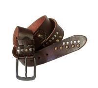 OBASDFD Cinturón De Cuero Con Remaches Moda, Hebilla Ajustable Tachuelas Metal, Hecho A Mano En Piel Vaca, Estilo Punk Rock(Coffee,120cm/waist:41")