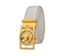 OBASDFD Cinturón de cuero con trinquete for hombre, hebilla leopardo dorada diamantes imitación(White,130cm/waist:44"~46")