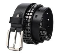 OBASDFD Cinturón De Cuero Punk Con Tachuelas For Hombre, Remaches Redondos Y Hebilla Aleación Ajustable(Black,110CM/43.3'')