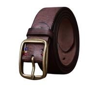 OBASDFD Cinturón De Hombre 38 Mm Y 5 Grosor, Latón Macizo Resistente, Con Hebilla Clásica Una Sola Punta, Correa Cuero Vintage For Jeans(Coffee,105cm/41)