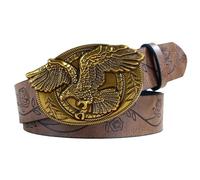 OBASDFD Cinturón De Hombre Con Broche Y Correa Estilo Western Estampado Floral En Relieve 38 Mm Hebilla Ovalada Dorada Águila Vuelo Grabada(100cm/39)