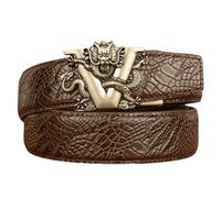 OBASDFD Cinturón De Hombre Con Trinquete En Relieve Y Hebilla Automática Diseño Animal, Garra Cocodrilo Estilo Vaquero Occidental Correa Cuero Marrón(Dragon-a,125cm/49)