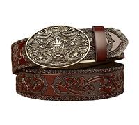 OBASDFD Cinturón De Piel Con Relieve Trinquete For Hombre, Hebilla Deslizante Automática Clic, Correa Ajustable Hecha A Mano, 125 Cm(Dragon-a,115cm/45)