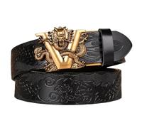 OBASDFD Cinturón De Piel Repujada For Hombre, Hebilla Automática Trinquete, Diseño Dragón, For Vestir, Con Ajuste A Medida, 35 Mm Ancho(Dragon-a,115cm/45)