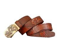 OBASDFD Cinturón De Trinquete For Hombre, Con Dragón Grabado, Hebilla Automática Deslizante Y Correa Cuero Hecha A Mano Estampado(Dragon-a,120cm/47)