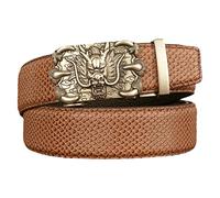 OBASDFD Cinturón De Trinquete For Hombre, Piel Con Estampado Serpiente, Hebilla Plateada Dragón Esculpido A Mano, For Jeans(Brown,120cm/waist:41")