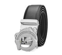 OBASDFD Cinturón De Trinquete For Hombre, Vestir Cuero Con Estampado Animal, Hebilla Automática Aleación Dorada, Marrón(Black B,115CM/45.3'')