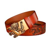 OBASDFD Cinturón De Vestir Con Relieve For Hombre, Hebilla Automática Y Correa Piel Dragón Grabado, Ajustable A Medida, 35 Mm Ancho(Dragon-a,115cm/45)