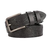 OBASDFD Cinturón Estilo Western For Hombre, Con Dragón Grabado, Piel Auténtica De Plena Flor, 3,8 Cm, 115(115cm/45.2'')