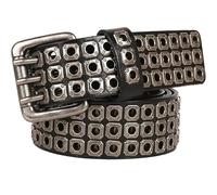 OBASDFD Cinturón Hueco Con Tachuelas De 3 Filas - Extra Largo, Estilo Punk Rock, Gótico, Hip Hop, Correa Cuero Genuino Remaches,8 Cm Ancho(110cm/43)