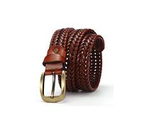 OBASDFD Cinturón Trenzado For Hombre - Cuero Tejido, Elástico Ajustable, Hecho A Mano Con Hebilla, Marrón(Coffee,105CM/41.3'')