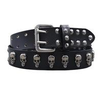 OBASDFD Cinturón Unisex Con Calavera Y Tachuelas, De Piel Auténtica, Estilo Punk, Gótico, Rockero, 3,8 Cm Ancho, For Vaqueros(125cm(42"~44"))