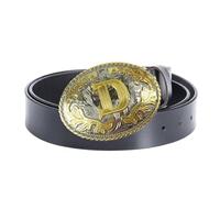 OBASDFD Cinturón Vaquero De Cuero For Hombre, Hebilla Aleación Ovalada Con Diseño Letras Inglesas FCDE(D Black,120CM/47.3'')