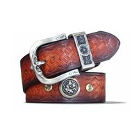 OBASDFD Cinturón Vaquero Informal For Hombre, Estilo Campestre Vintage Con Grabado Floral Y Hebilla Original For Jeans(Yellow C,130CM/51.2'')