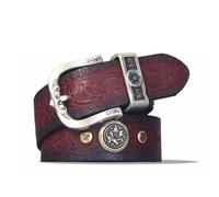 OBASDFD Cinturón Vaquero Informal For Hombre, Estilo Campestre Vintage Con Grabado Floral Y Hebilla Original For Jeans(Red,110CM/43.3'')