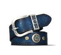 OBASDFD Cinturón Vaquero Informal For Hombre, Estilo Campestre Vintage Con Grabado Floral Y Hebilla Original For Jeans(Blue B,115CM/45.3'')