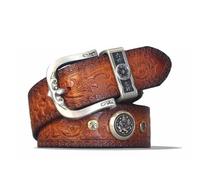 OBASDFD Cinturón Vaquero Informal For Hombre, Estilo Campestre Vintage Con Grabado Floral Y Hebilla Original For Jeans(Yellow B,105CM/41.3'')