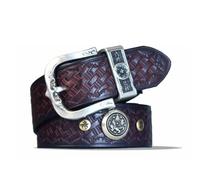 OBASDFD Cinturón Vaquero Informal For Hombre, Estilo Campestre Vintage Con Grabado Floral Y Hebilla Original For Jeans(A Brown,120CM/47.3'')