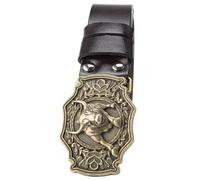 OBASDFD Cinturón Vaquero Occidental For Hombre, Hebilla De Aleación Zinc Con Cabeza Toro, Cuero Genuino, Azul(Brown B,125CM/49.2'')
