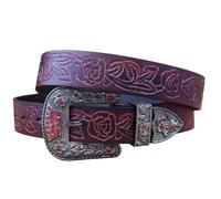 OBASDFD Cinturones Vaqueros Occidentales For Hombre Y Mujer, Hebilla De Diamantes Imitación Con Grabado Floral, Cinturón Cuero Genuino For Jeans(Purple,125CM/49.2'')