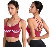 OBASDFD Cross Back Sports Bras for Women Padded Strappy Criss Crop Bra for Yoga Workout Fitness Underwear Pregnancy, Gray, L(Red,XXL)