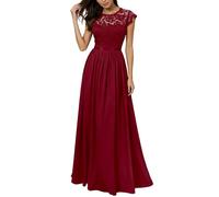 OBASDFD Elegante vestido de gasa de verano con detalle de encaje, largo casual fluido para fiesta de noche y atuendo de invitados, Negro, XXL