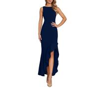 OBASDFD Elegante vestido de noche largo con dobladillo con volantes y fiesta de cóctel asimétrica para, azul marino, S