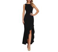 OBASDFD Elegante vestido de noche largo con dobladillo con volantes y fiesta de cóctel asimétrica para, Negro, L
