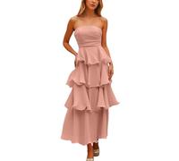 OBASDFD Elegante vestido largo ajustado sin espalda para mujer, sin tirantes, con volantes, escalonado, formal de noche, rosso, XL