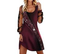 OBASDFD Elegante Vestido Largo con Purpurina De Lentejuelas Transparentes Y Falda Fluida for Fiesta Noche(Wine Red,3XL)
