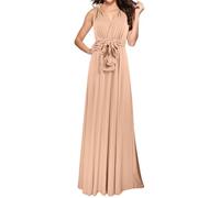 OBASDFD Elegante vestido largo de noche para mujer, cuello convertible, para dama de honor, boda, fiesta, uso casual, amarillo claro, S