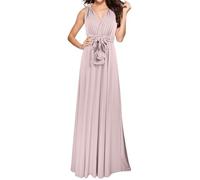 OBASDFD Elegante vestido largo de noche para mujer, cuello convertible, para dama de honor, boda, fiesta, uso casual, rosa, L