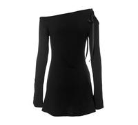 OBASDFD Elegante Vestido Midi Ajustado con Hombros Descubiertos, Dobladillo Volantes Y Detalle De Corbata for Guardarropa Informal Otoño(L)