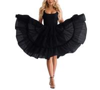OBASDFD Elegante vestido midi liso con hombros descubiertos y espalda descubierta para mujer con tirantes, perfecto para el uso diario, Negro, L
