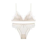 OBASDFD Embroidery Mesh Red Lace Back Bra Without Triangle Cup Big Chest Small Underwear Set(Red,S)(White,L)