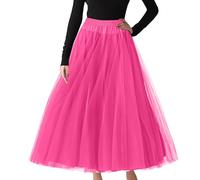 OBASDFD Falda De Tul Mujer Midi Retro Tutú Talle Alto Carnaval Disfraces Largos 2026 Larga(Hot Pink,5XL)