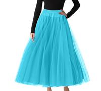 OBASDFD Falda de tul para mujer, estilo retro, cintura alta, tutú, vestido largo, disfraz de fantasía, azul, 5XL