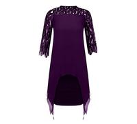 OBASDFD Falda de vestir doble de gasa con cuello redondo y malla para mujer, Morado (, XL