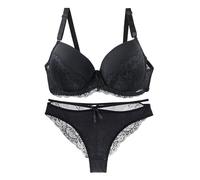 OBASDFD Fashion Women Lace Bra Set Steel Ring Underwear Black Lingerie, Black, 75B(Red,34D)