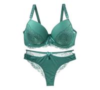 OBASDFD Fashion Women Lace Bra Set Steel Ring Underwear Black Lingerie, Red, 75D(Green,34DD)